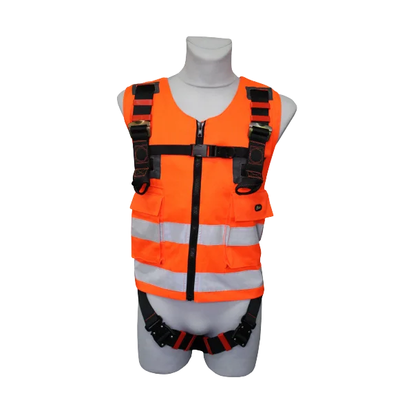 Der hochwertige und bequeme Auffanggurt für Montage- und Servicearbeiten mit wechselseitigen Anschlagmöglichkeiten, z.B. bei Fassadenarbeiten, Fensterreinigung. Hohe Sichtbarkeit, da Auffanggurt und Warnweste in einem.